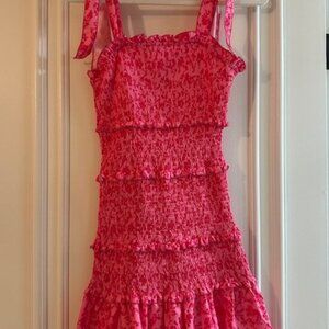 "SHEIN" Hot Pink Strech Mini Dress with Bow Shoulder Ties - Size Small